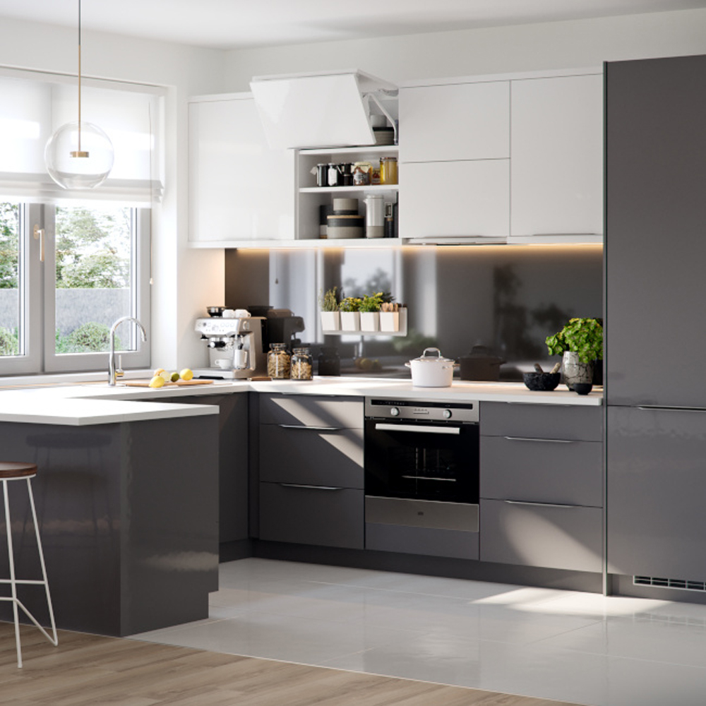 Front usa coloana GOODHOME Stevia, MDF, 60 x 54.3 cm, antracit lucios