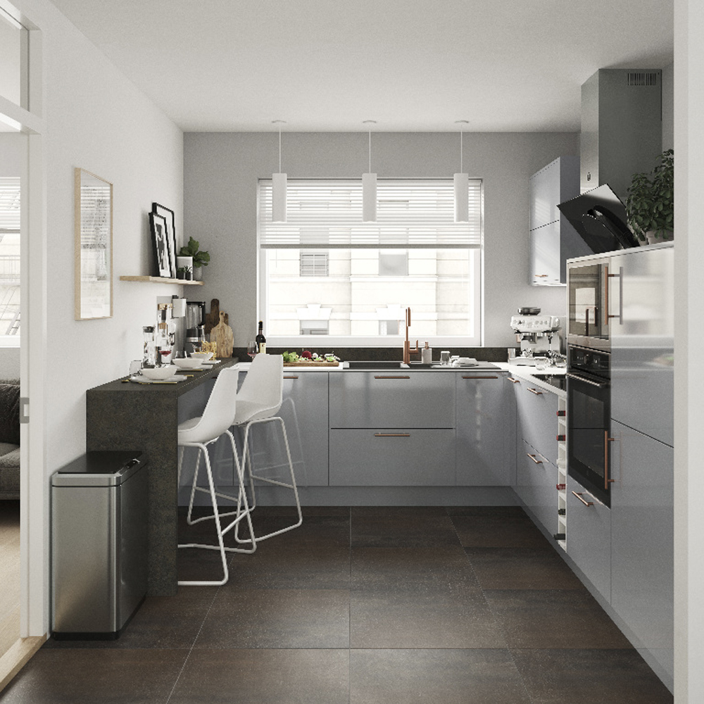 Front usa cu 2 sertare GOODHOME Artemisia, MDF, 49.7 x 35.6 x 1.8 cm, gri, lucios