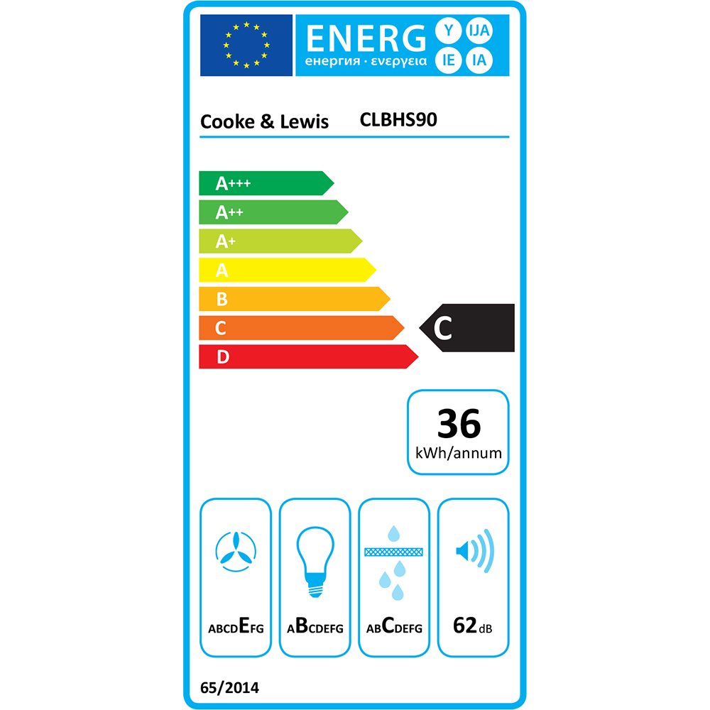 Hota decorativa COOKE & LEWIS CLBHS90, 1 motor, 523.8 m3/h, L 90 cm, negru