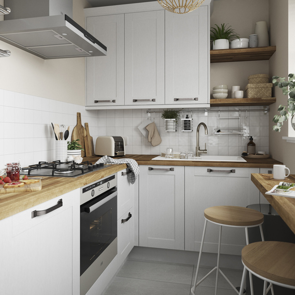 Front usa cu 2 sertare GOODHOME Alpinia, MDF, 80 cm, crem mat