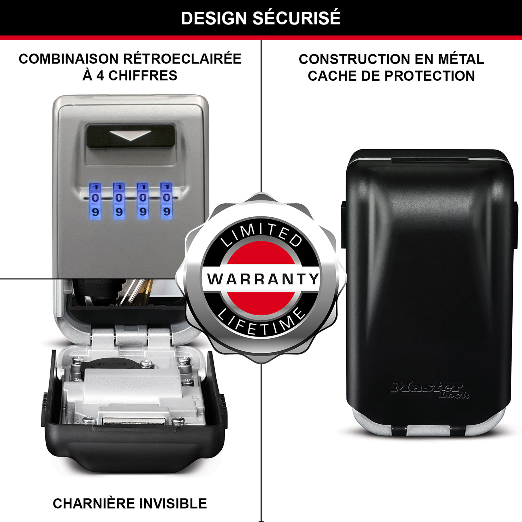 Caseta chei medie Master Lock 5425D, 7 x 4.6 x 12 cm, negru-argintiu