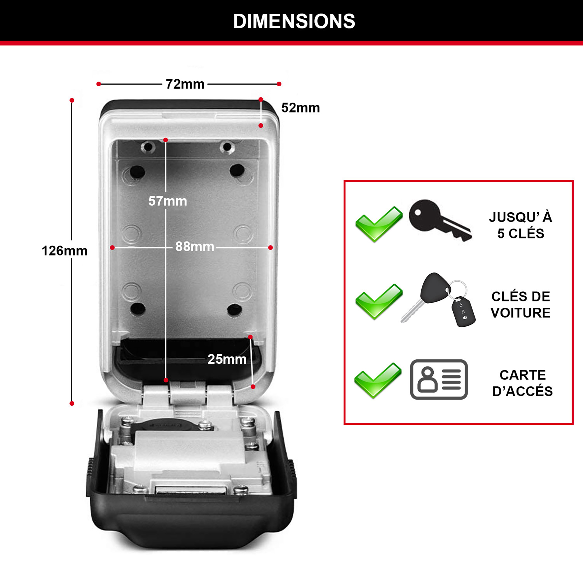 Caseta chei medie Master Lock 5425D, 7 x 4.6 x 12 cm, negru-argintiu