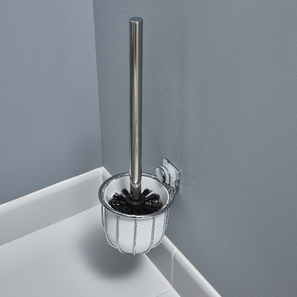 Suport perie WC GOODHOME Koros, montare pe perete, 12.2 x 10.5 x 11.2 cm, polipropilena si polietilena, crom