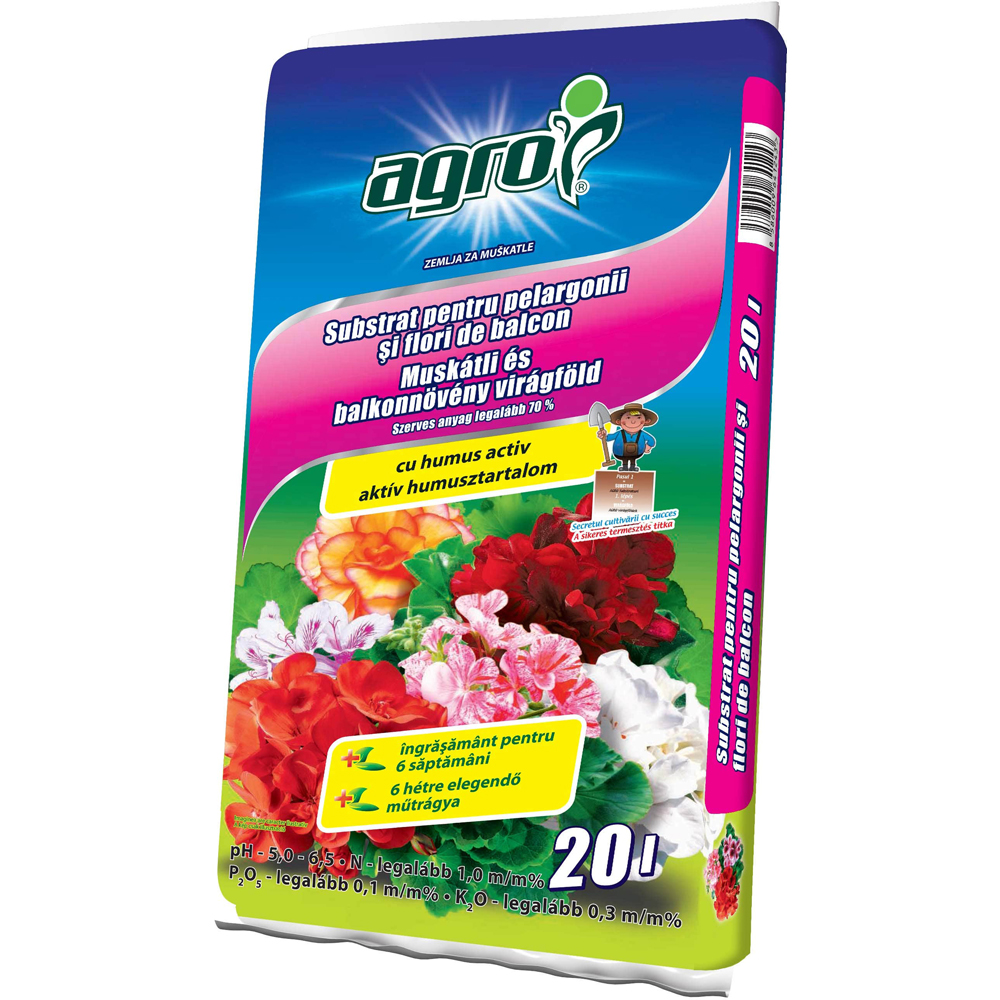 Substrat pentru muscate si flori de balcon Agro Cs, 20 L