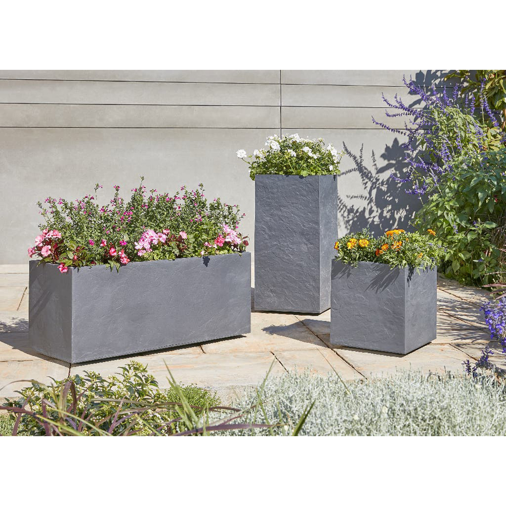 Ghiveci flori VERVE Durdica, plastic, 38.7 x 38.7 x 80 cm, gri