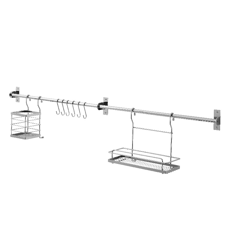 Suport perete bucatarie si accesorii GOODHOME Datil, 120 x 25 x 15.4cm, otel, argintiu