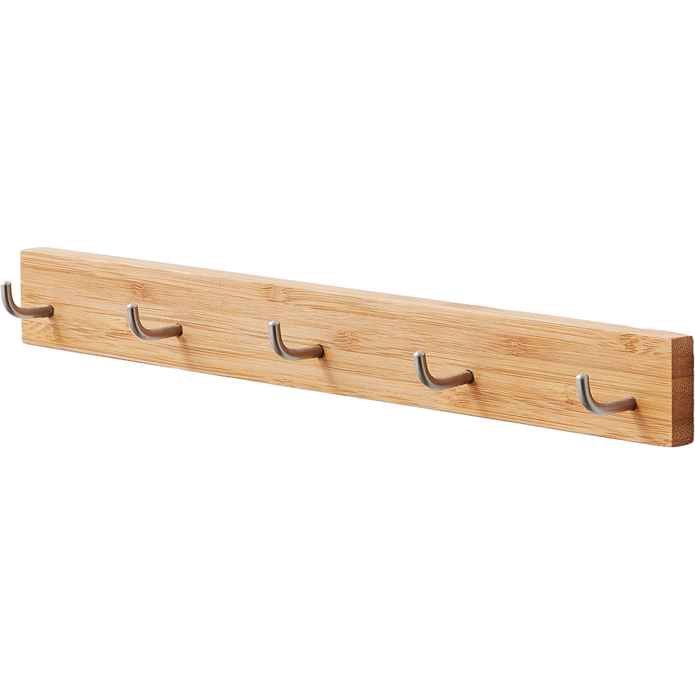 Suport magnetic pentru bucatarie Pecel GOODHOME, 5 agatatori, 33 x 3.5 cm, lemn si otel, maro
