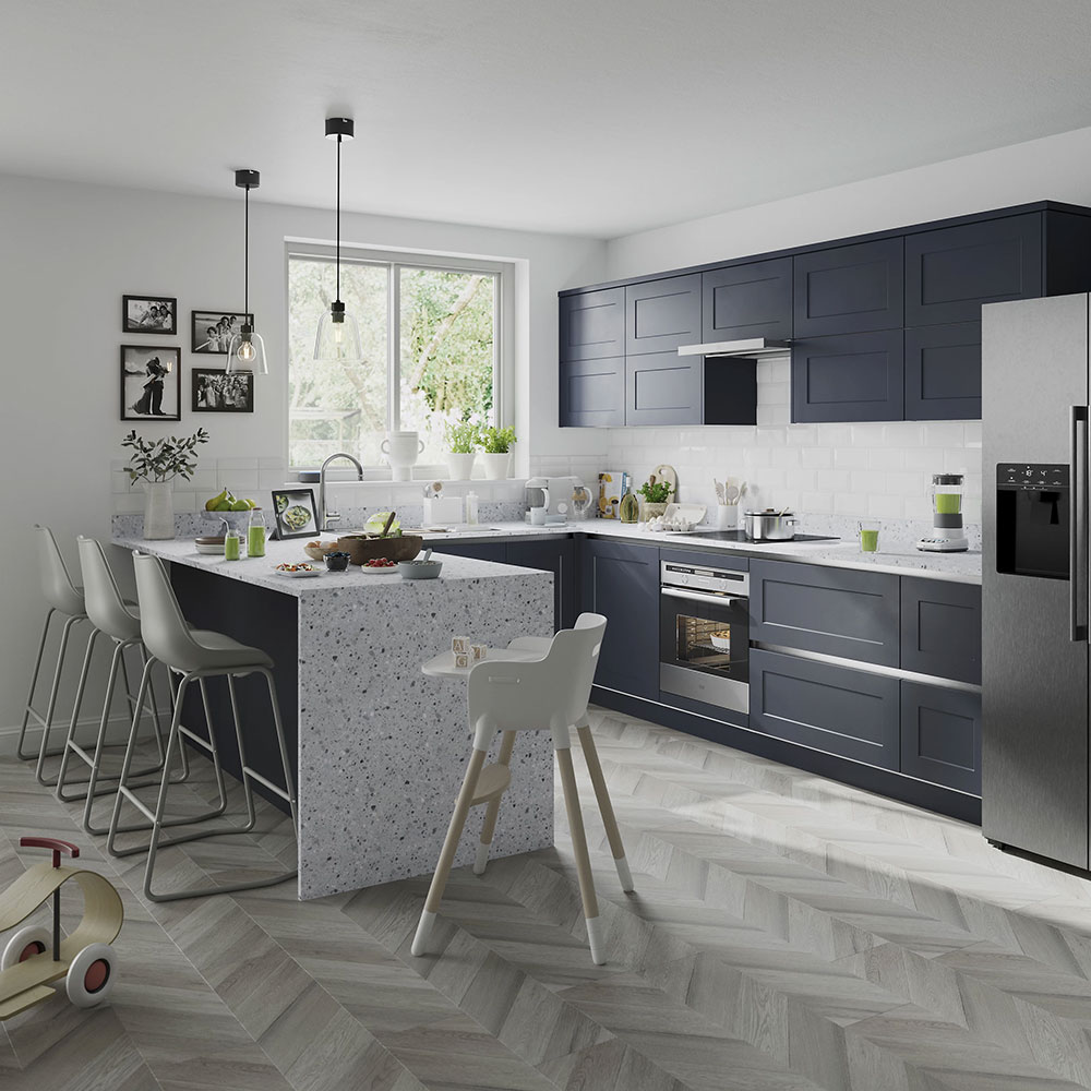 Front usa si sertar GOODHOME Artemisia, MDF, 59.7 x 71.5 x 1.8 cm, albastru inchis