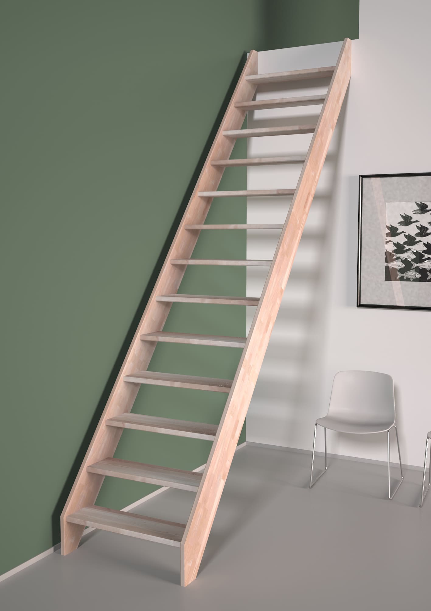 Scara interioara dreapta, fara contratrepte Alsace, 280 x 70 cm, fag