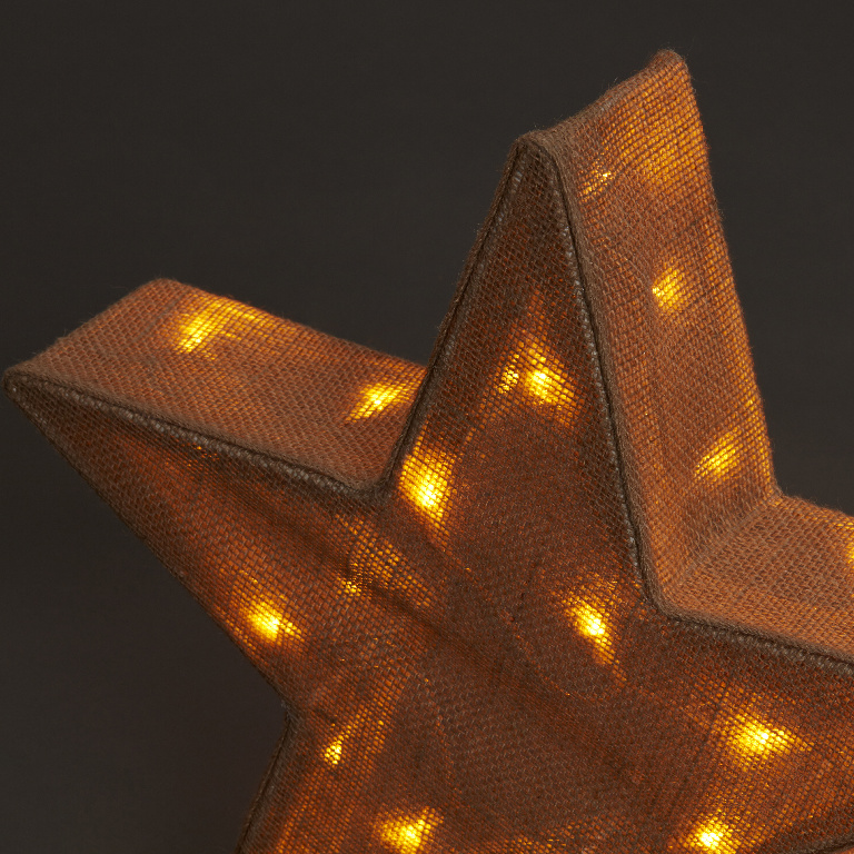 Set 3 stelute 10 LED-uri HESSIAN, 50 cm, iuta si metal, maro, lumina alb cald