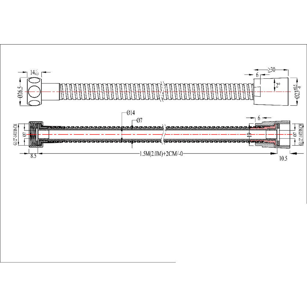 Furtun de dus 100668497, 2 m, argintiu
