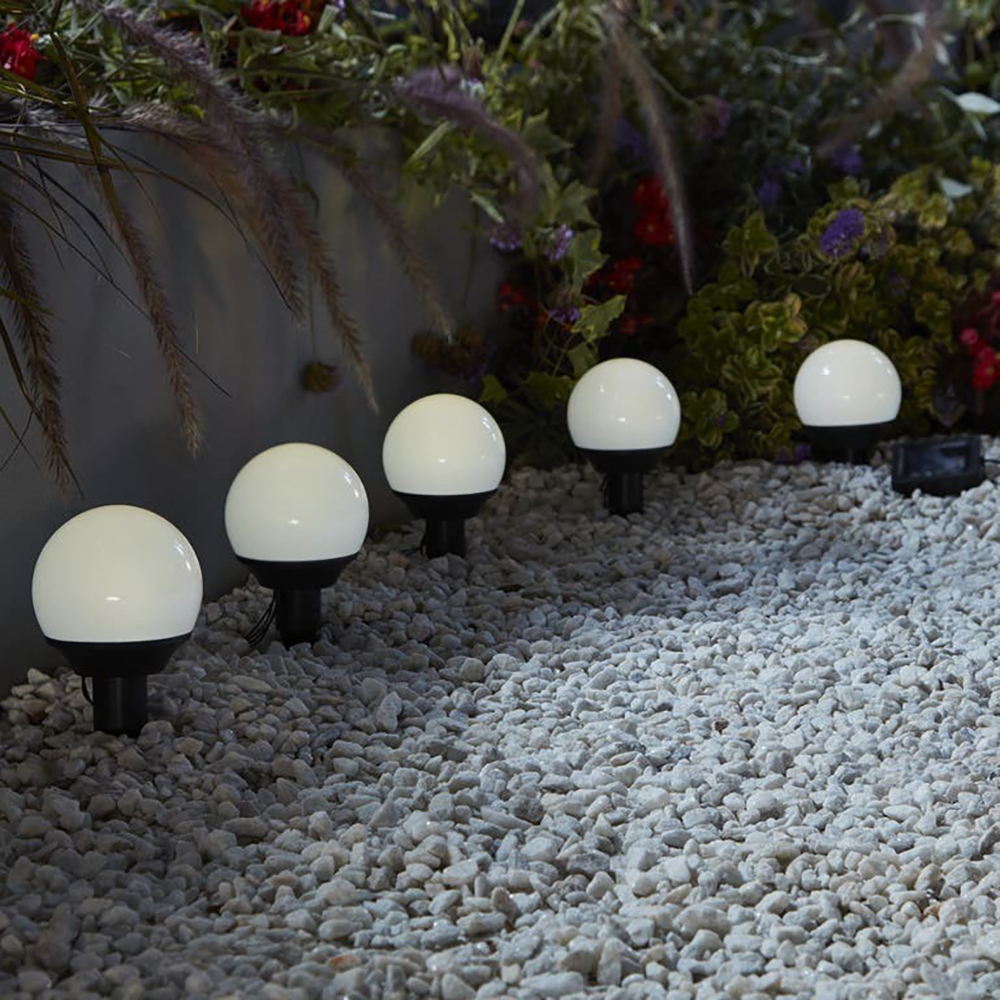Instalatie 5 lampi solare LED, 0.06 W, 400 mAh, plastic, negru