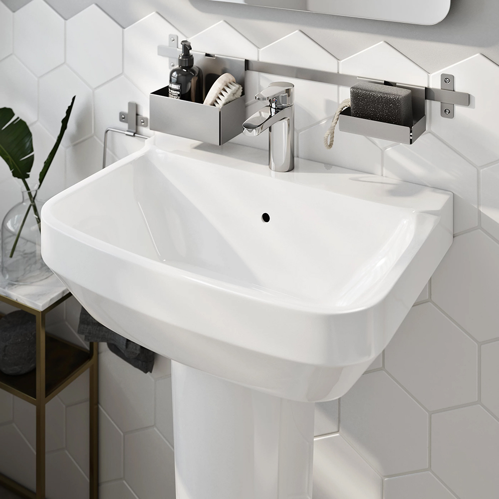 Lavoar baie GOODHOME Teesta, portelan, montare pe perete, 56 x 40 cm, alb lucios