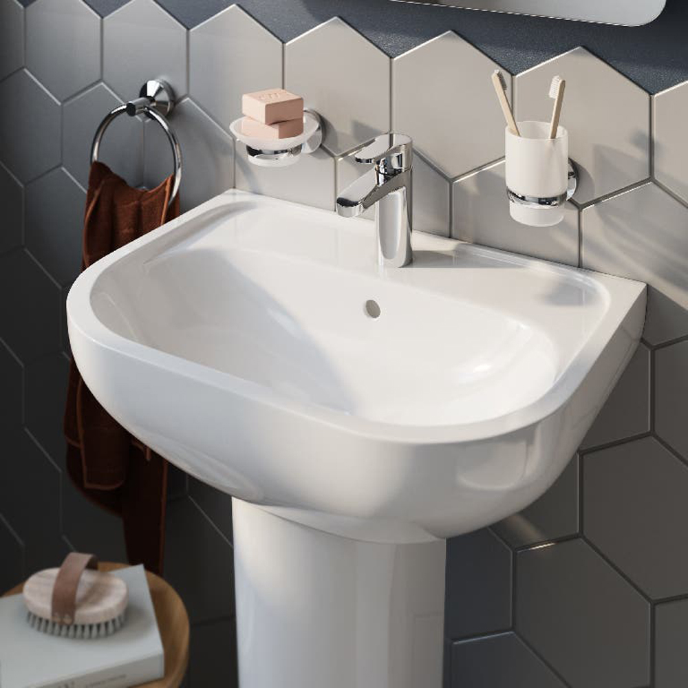 Lavoar baie GOODHOME Cavally, ceramica, montare pe perete, 56 x 40 cm, alb lucios