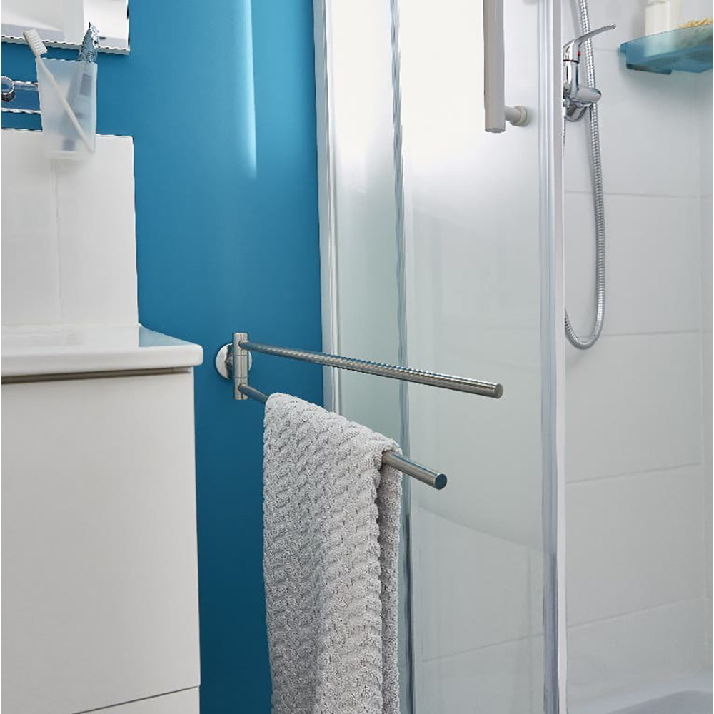 Suport prosop dublu Ormara GOODHOME, 48 x 9.3 x 6.3 cm, otel, argintiu