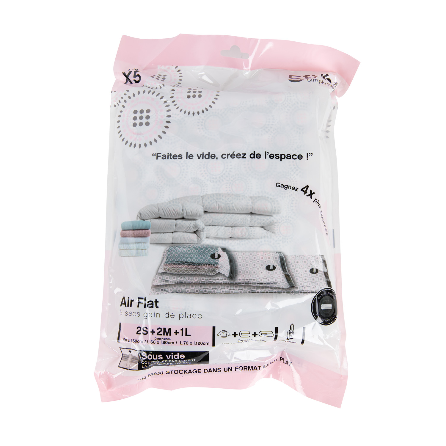 Set saci vidare haine 5 FIVE SIMPLY SMART, 2S + 2M + L, 5 bucati