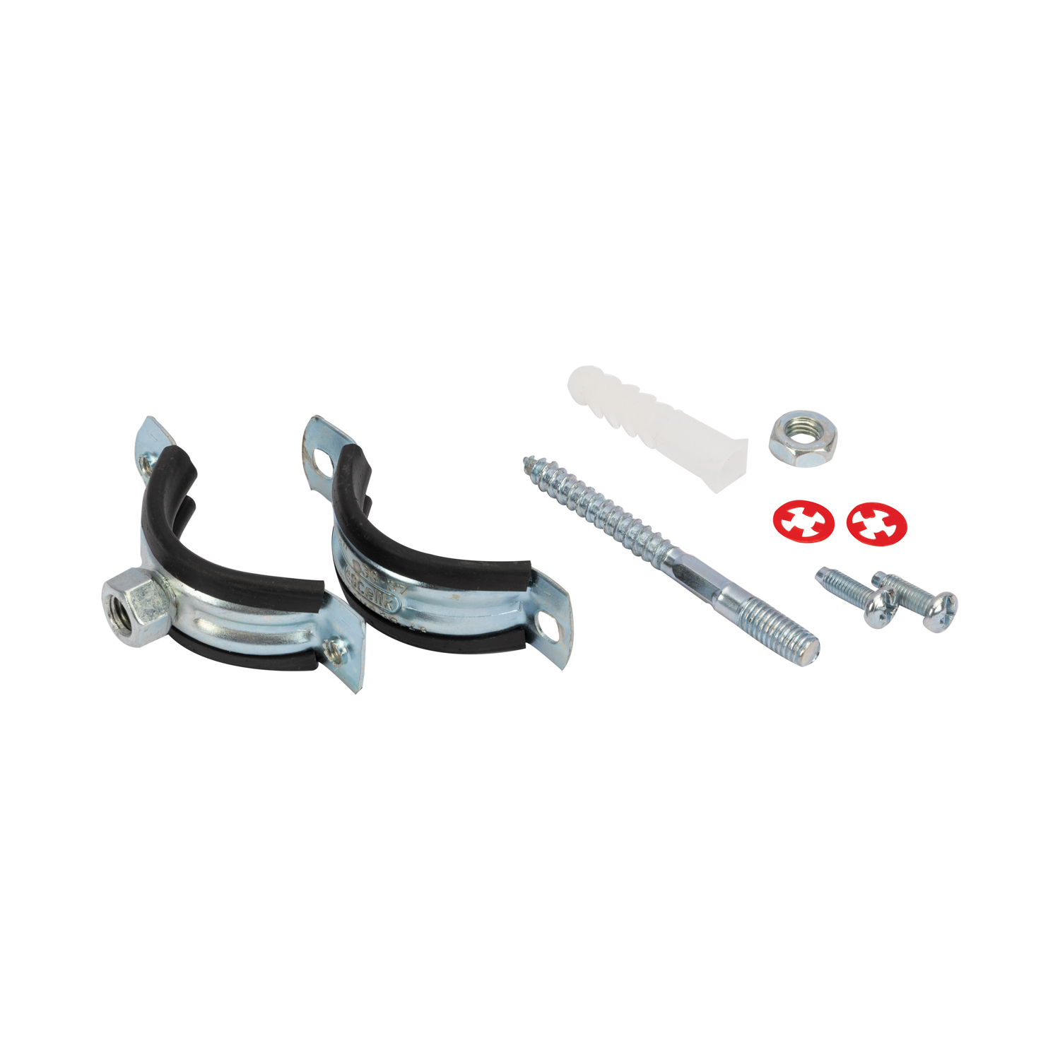 Colier metalic cu garnitura, surub si diblu, 32mm, argintiu, 1buc
