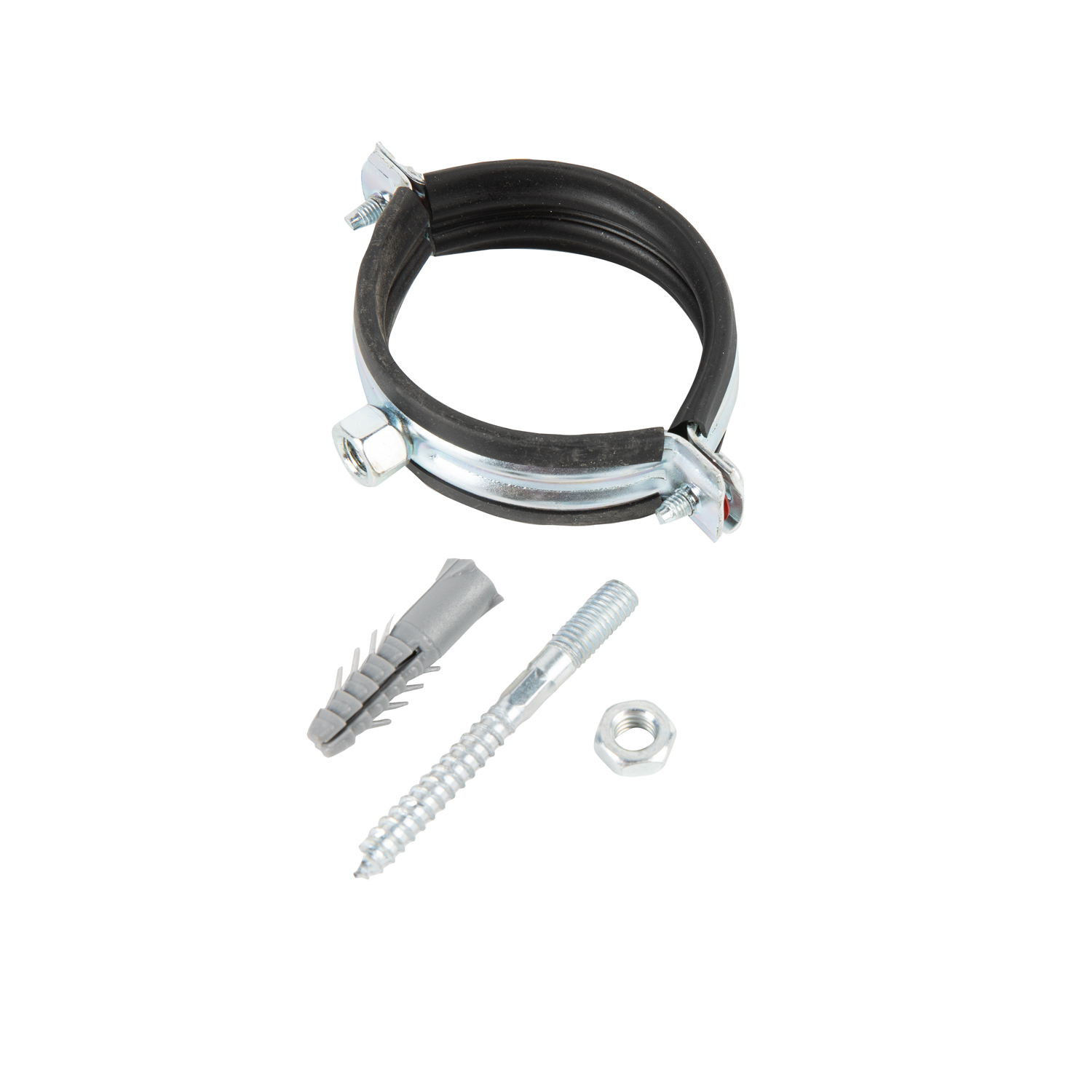 Colier metalic cu garnitura, surub si diblu, 75mm, argintiu, 1buc