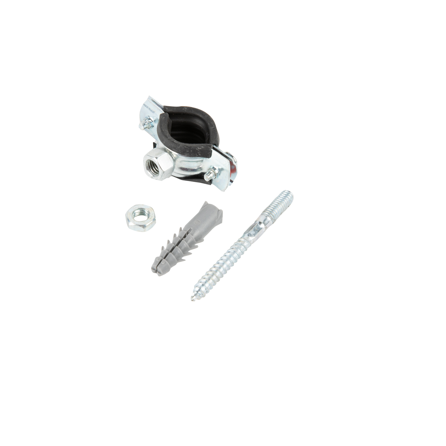 Colier metalic cu garnitura, surub si diblu, 15mm, argintiu, 1buc