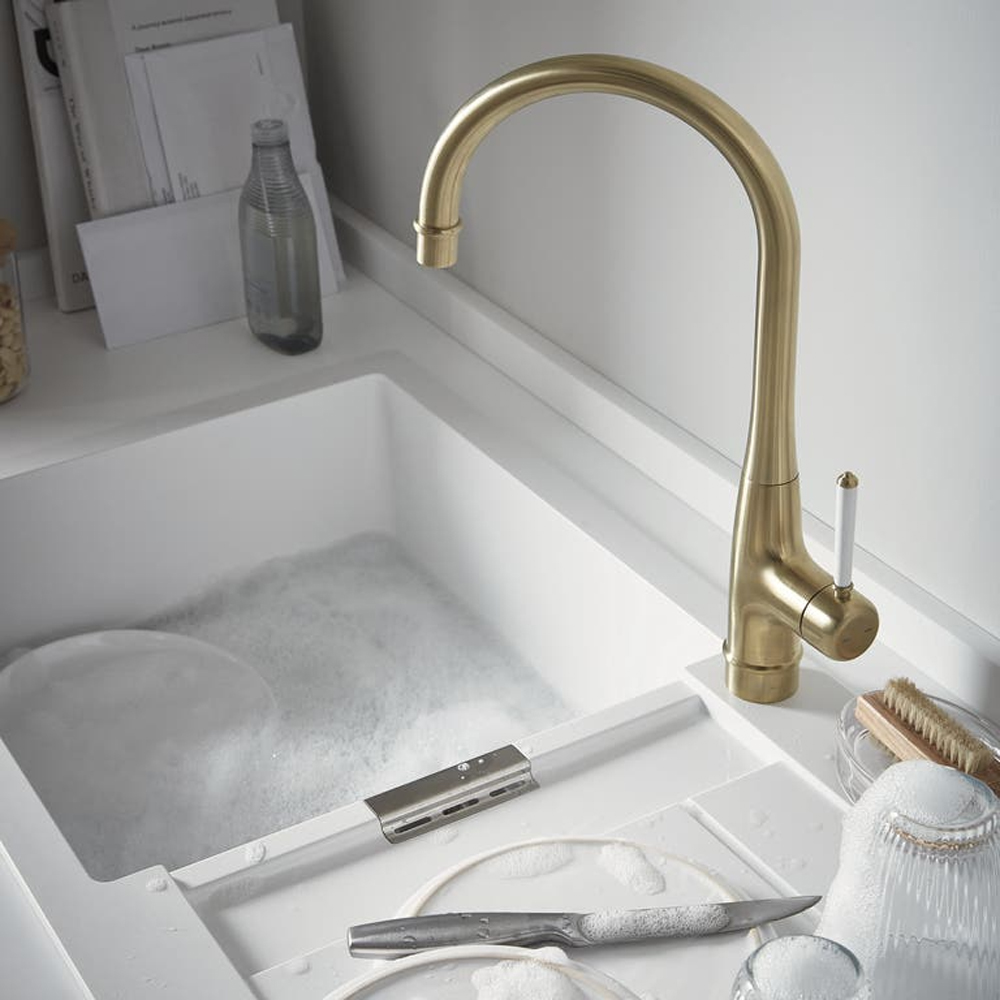 Baterie bucatarie GOODHOME Filbert, zinc, auriu
