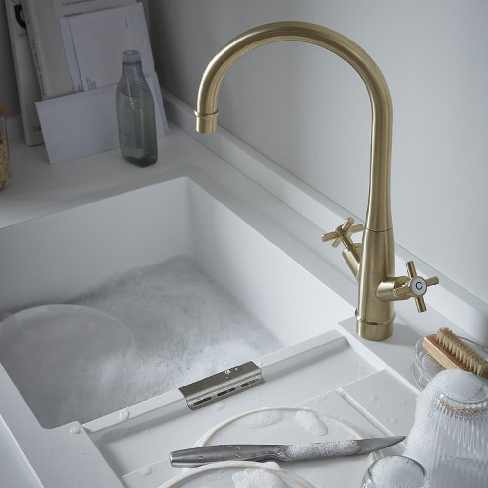 Baterie bucatarie GOODHOME Filbert, zinc, auriu