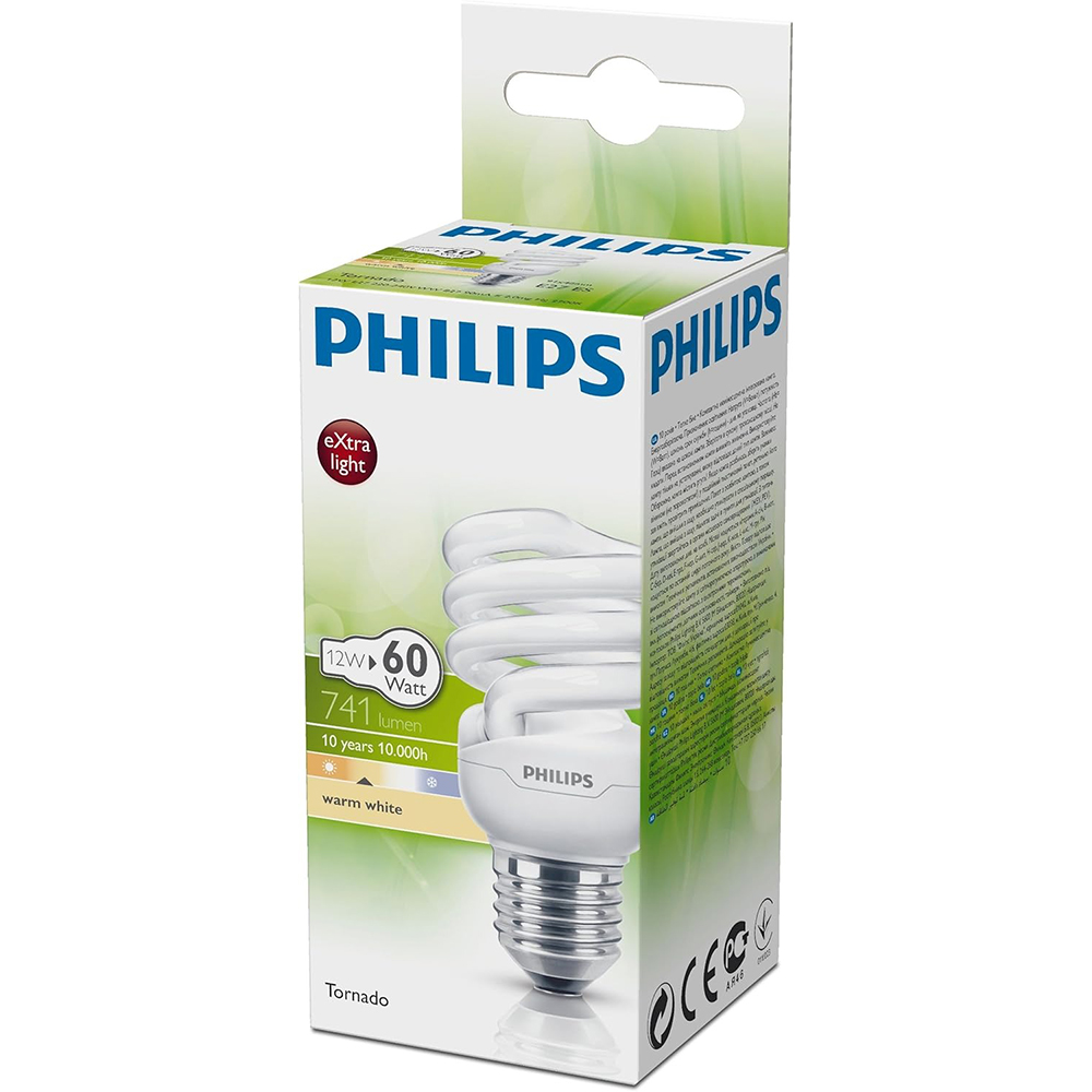 Bec economic Tornado T2 PHILIPS 8718291116981, E27, 12W, 741lm, lumina calda
