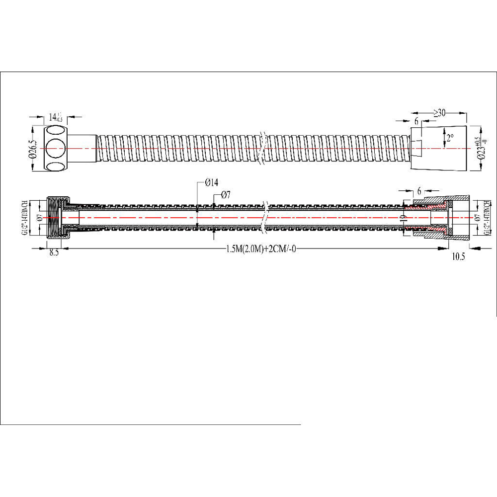 Furtun de dus 100851267, 1.5 m, argintiu