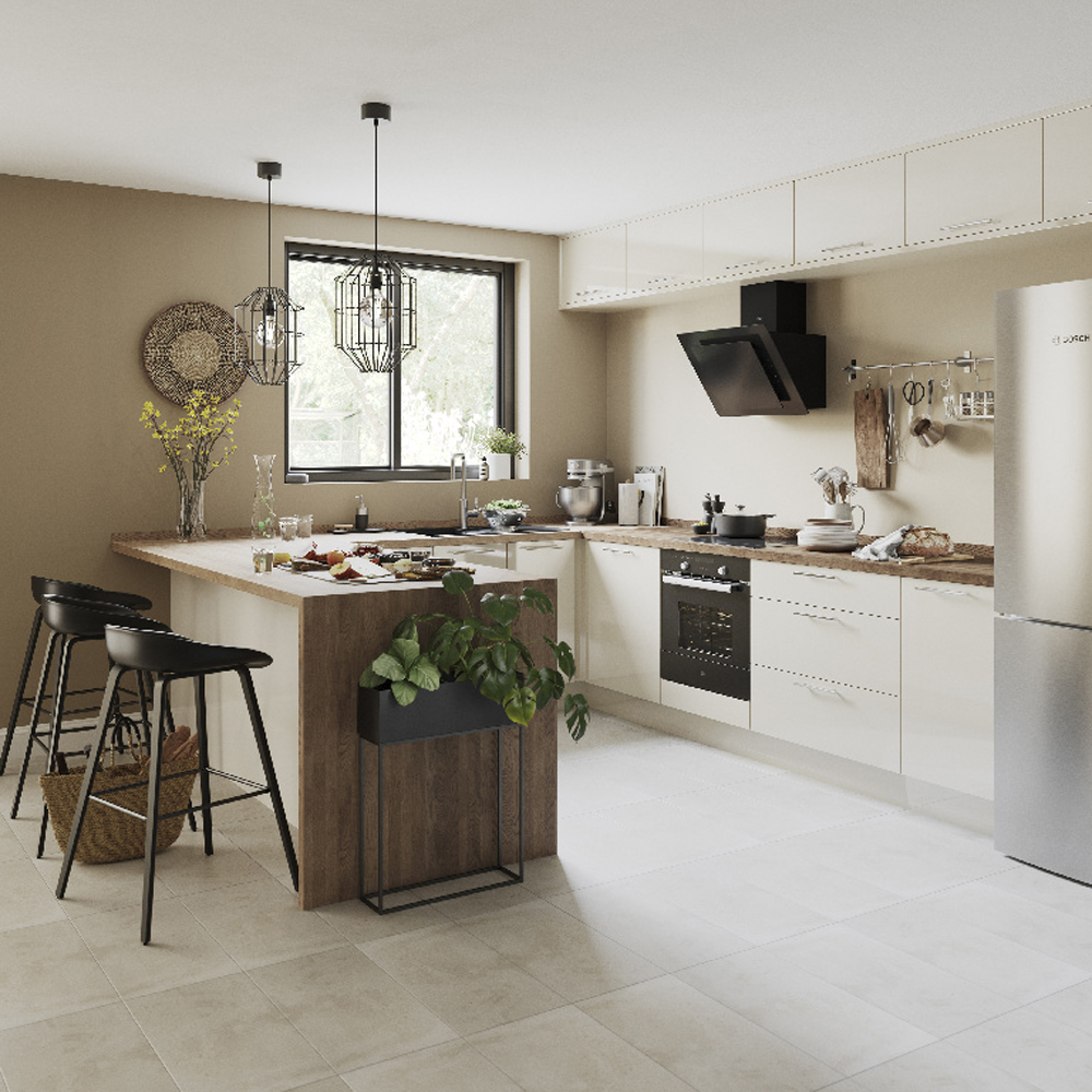 Front usa 3 sertare GOODHOME Stevia, MDF, 59.7 x 71.5 x 1.8 cm, crem