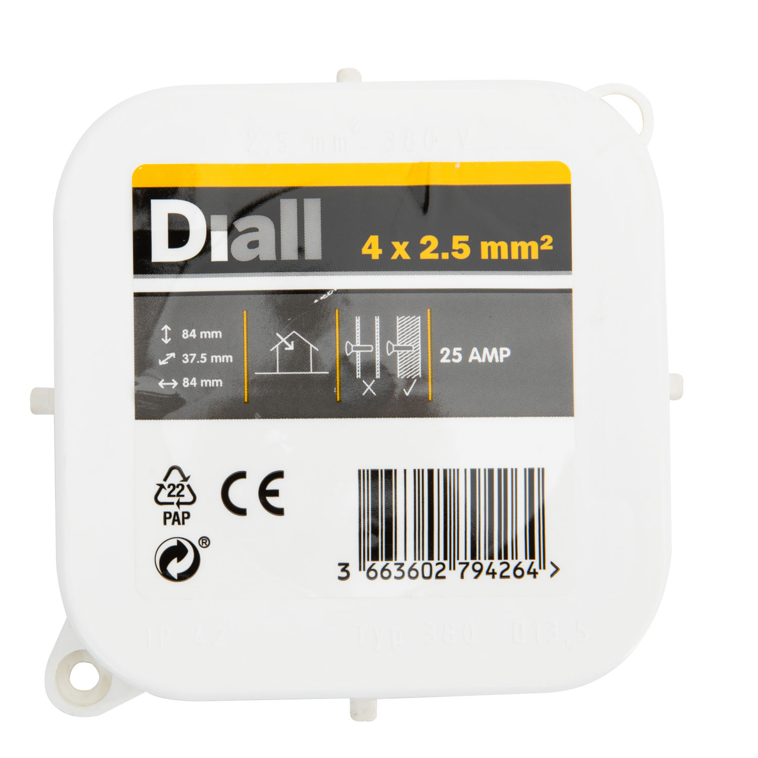 Doza 86 x 86 x 35 mm, 25 AMP  Diall E P Elektro-Plast