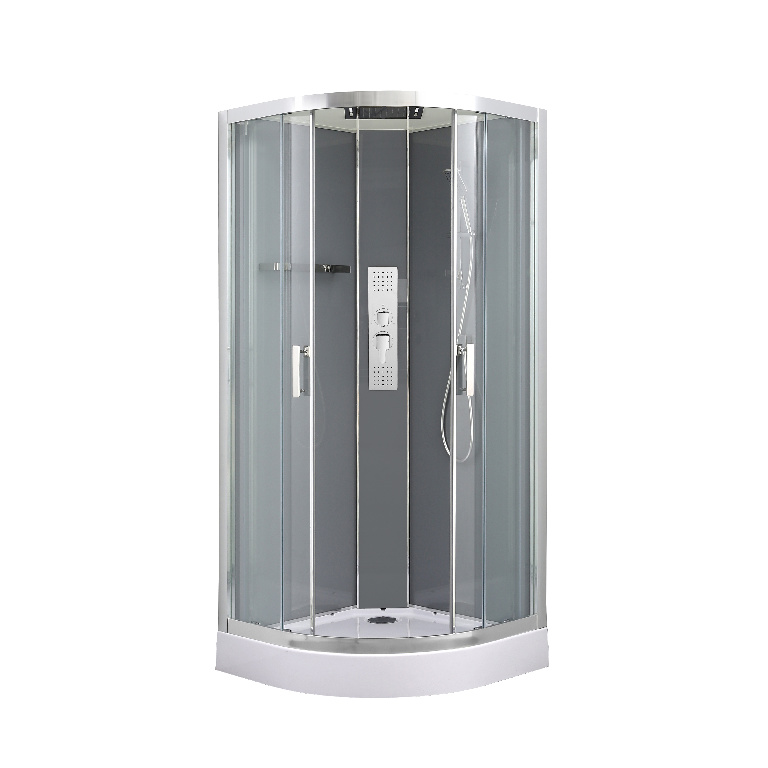 Cabina dus cu hidromasaj GOODHOME Beloya, semirotunda, profil metalic cromat, sticla securizata, 90 x 90 x 220 cm, alb/gri