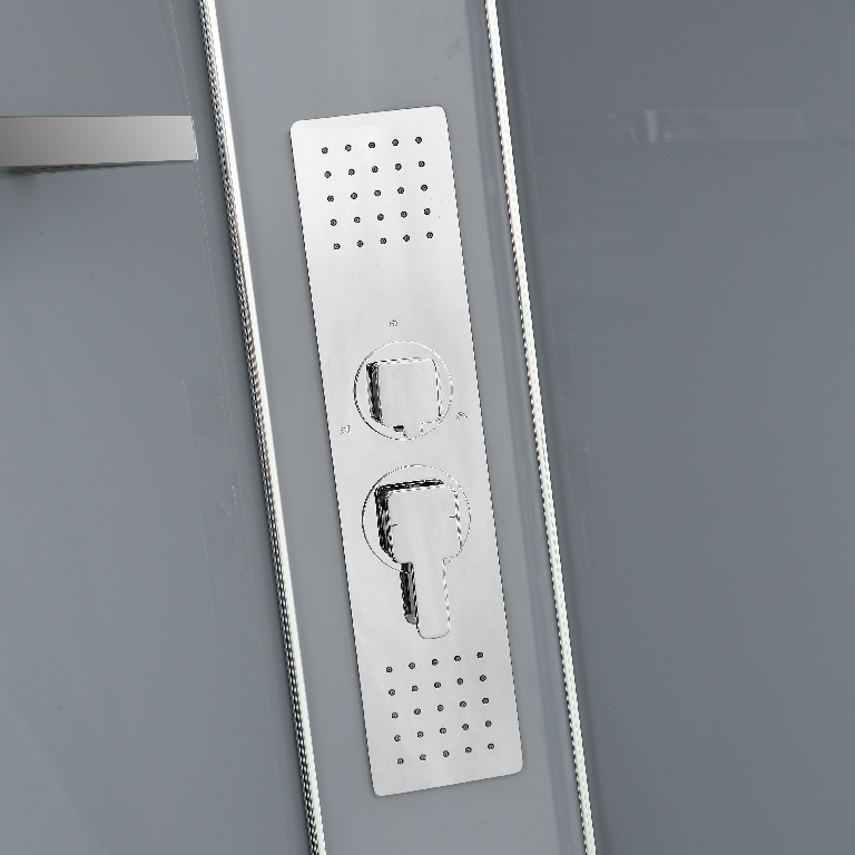 Cabina dus cu hidromasaj GOODHOME Beloya, semirotunda, profil metalic cromat, sticla securizata, 90 x 90 x 220 cm, alb/gri