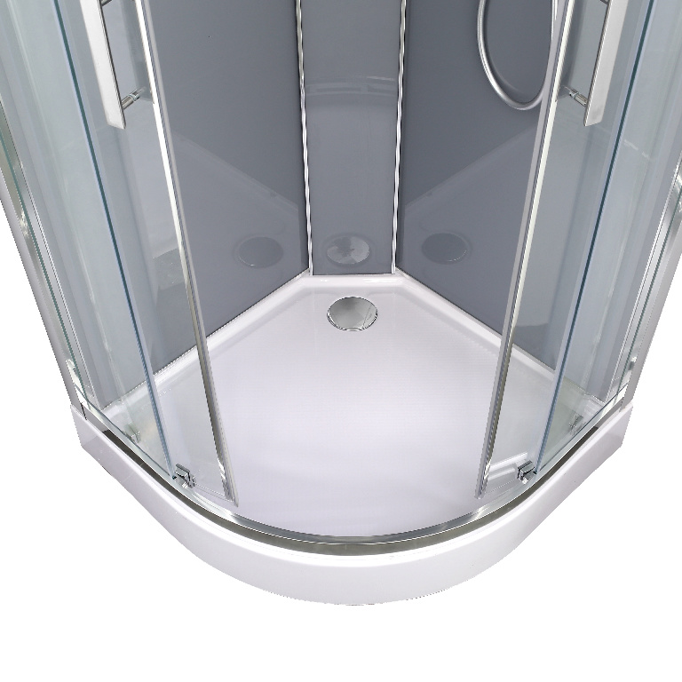 Cabina dus cu hidromasaj GOODHOME Beloya, semirotunda, profil metalic cromat, sticla securizata, 90 x 90 x 220 cm, alb/gri