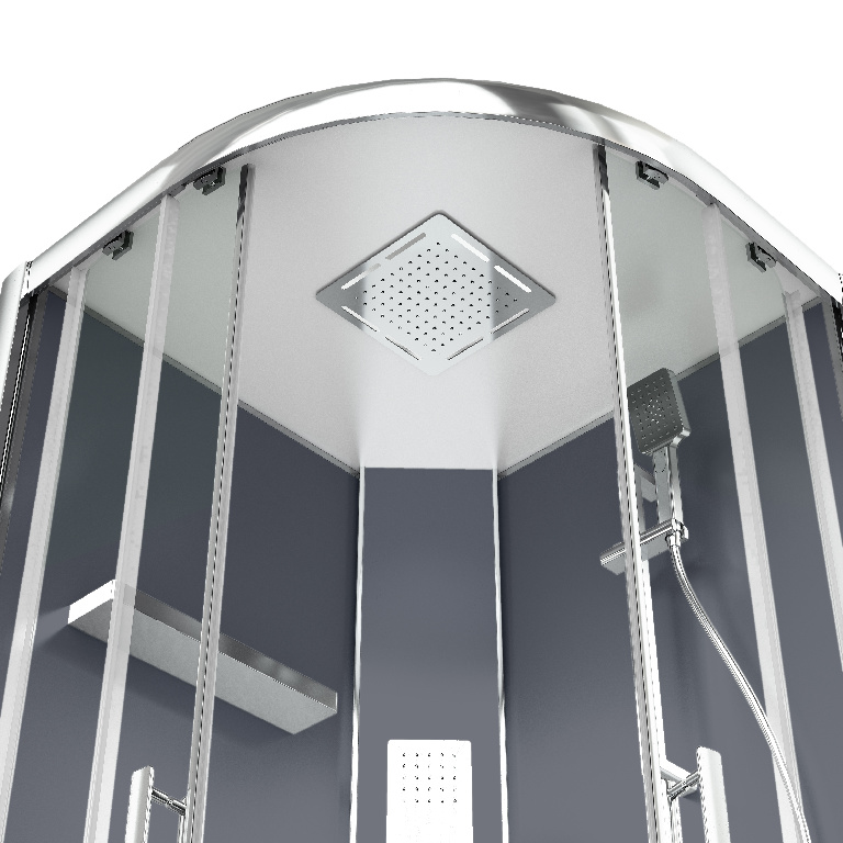 Cabina dus cu hidromasaj GOODHOME Beloya, semirotunda, profil metalic cromat, sticla securizata, 90 x 90 x 220 cm, alb/gri