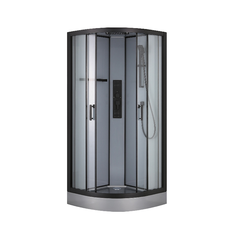 Cabina dus cu hidromasaj GOODHOME Beloya, semirotunda, profil metalic, sticla securizata, 90 x 90 x 220 cm, gri/negru