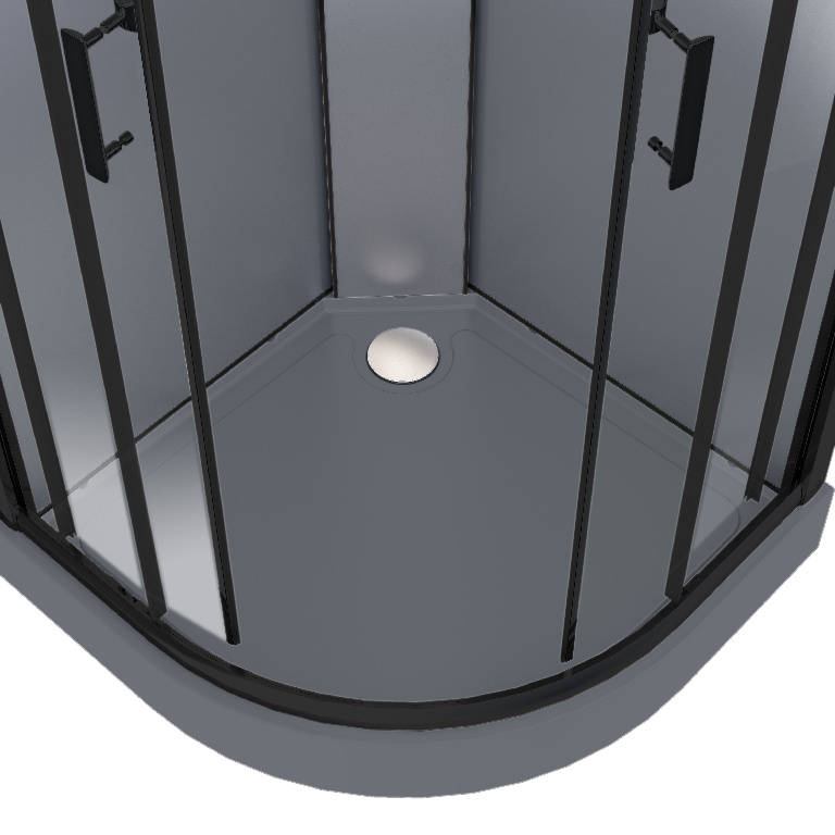 Cabina dus cu hidromasaj GOODHOME Beloya, semirotunda, profil metalic, sticla securizata, 90 x 90 x 220 cm, gri/negru