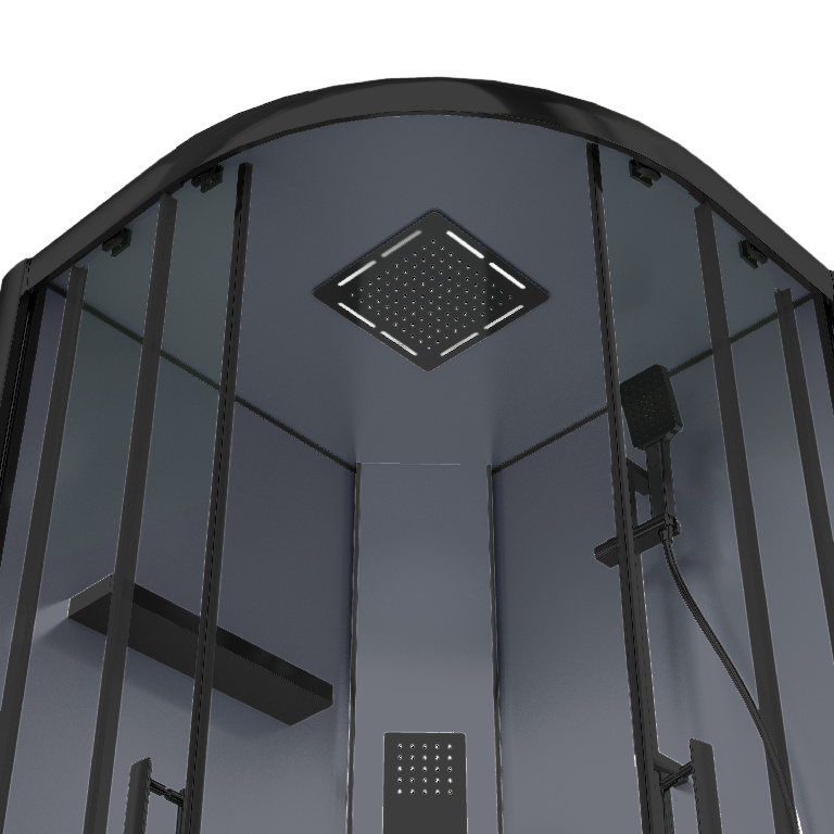 Cabina dus cu hidromasaj GOODHOME Beloya, semirotunda, profil metalic, sticla securizata, 90 x 90 x 220 cm, gri/negru