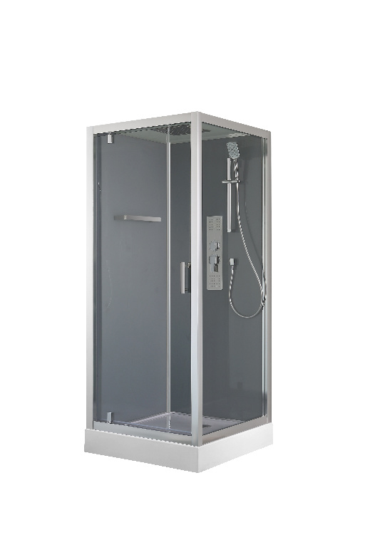 Cabina dus cu hidromasaj GOODHOME Beloya, patrata, profil metalic, sticla securizata, 90 x 90 x 220 cm, gri/alb
