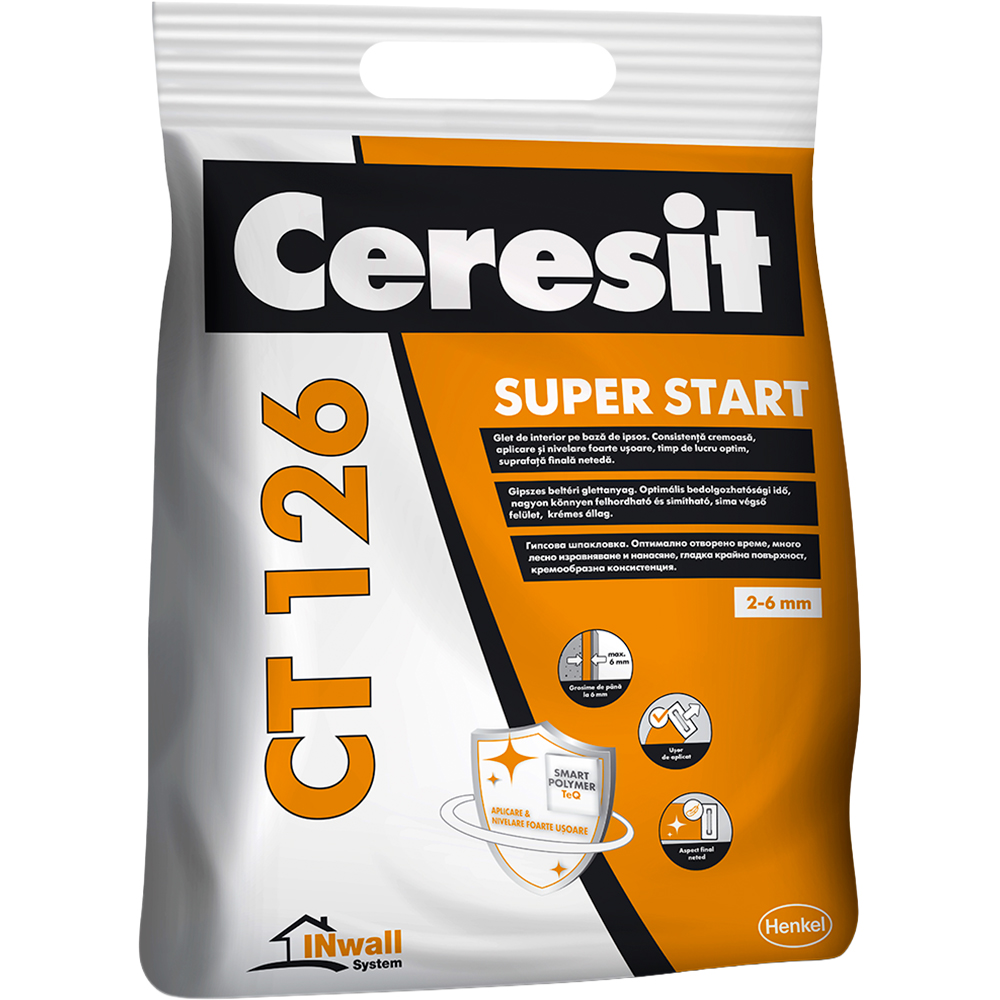 Glet pentru nivelare Ceresit CT 126, pe baza de ipsos, interior, 5 kg 