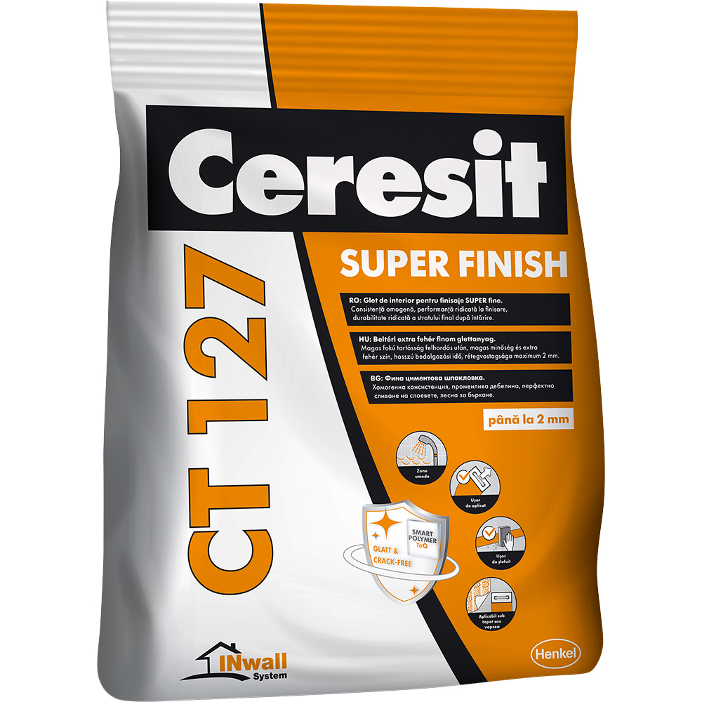 Glet pentru finisare Ceresit CT 127, pe baza de ciment, interior, 5 kg