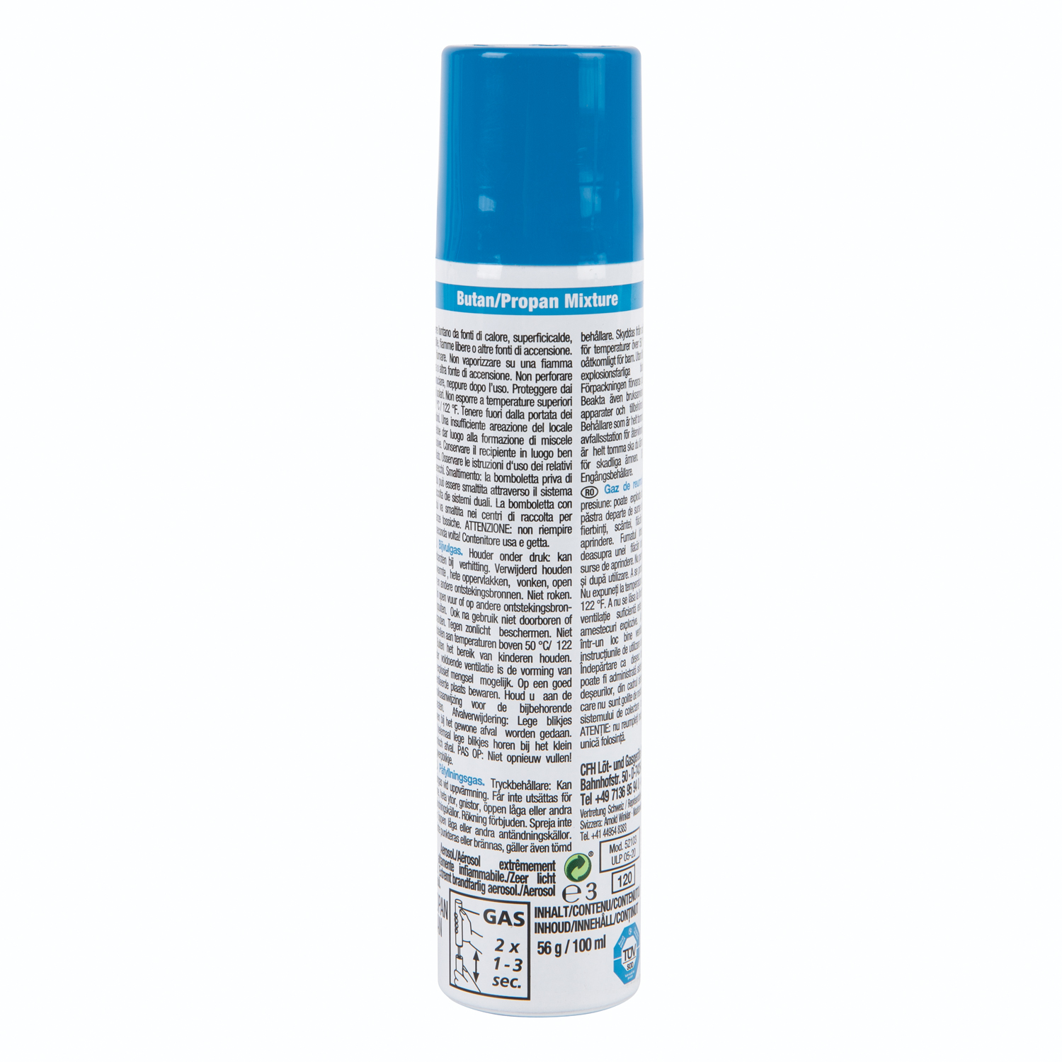 Tub gaz butan CFH 52103, 100 ml, 56.5 g, amestec propan/butan