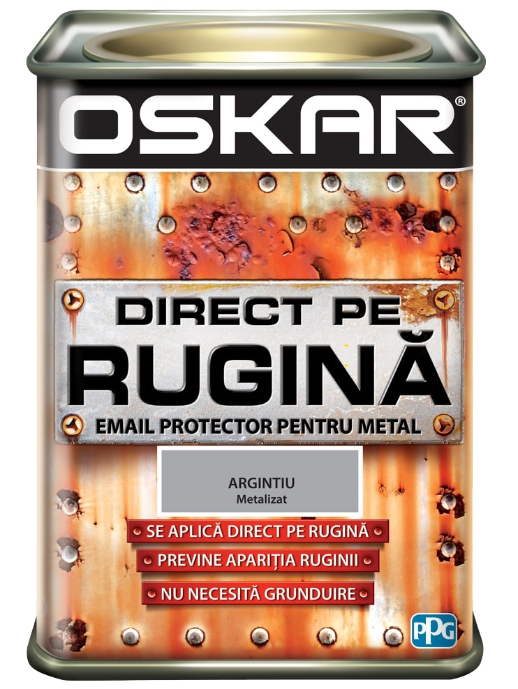 Email direct pe rugina, pentru metal, interior/exterior, culoare argintiu, 0.5 L Oskar