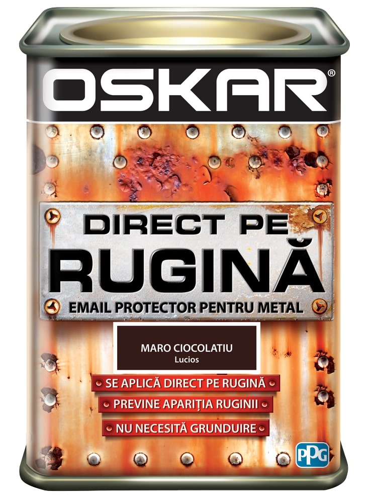 Email protector direct pe rugina, pentru metal, interior/exterior, culoare maro ciocolatiu, 0.5 L Oskar