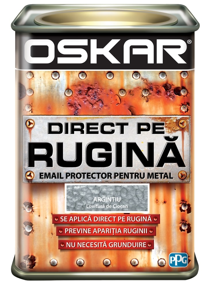 Email direct pe rugina, pentru metal, interior/exterior, culoare gri, 0.5 L Oskar