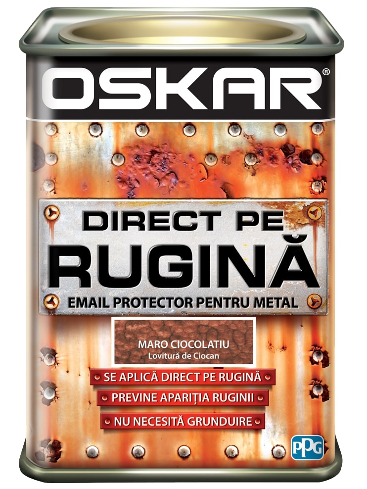 Email direct pe rugina, pentru metal, interior/exterior, culoare maro ciocolatiu, 0.5 L Oskar