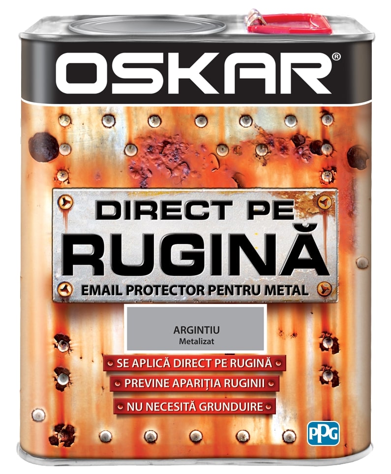 Email direct pe rugina, pentru metal, interior/exterior, culoare argintiu, 2.5 L  Oskar