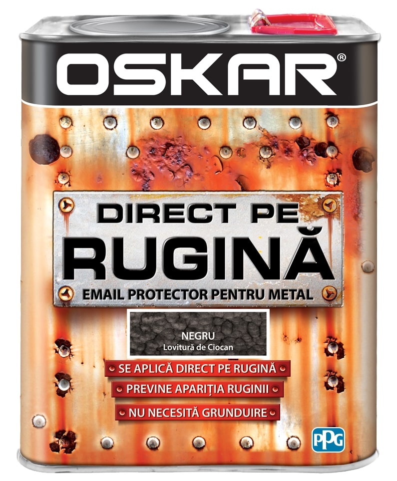Email direct pe rugina, pentru metal, interior/exterior, culoare negru, 2.5 L Oskar