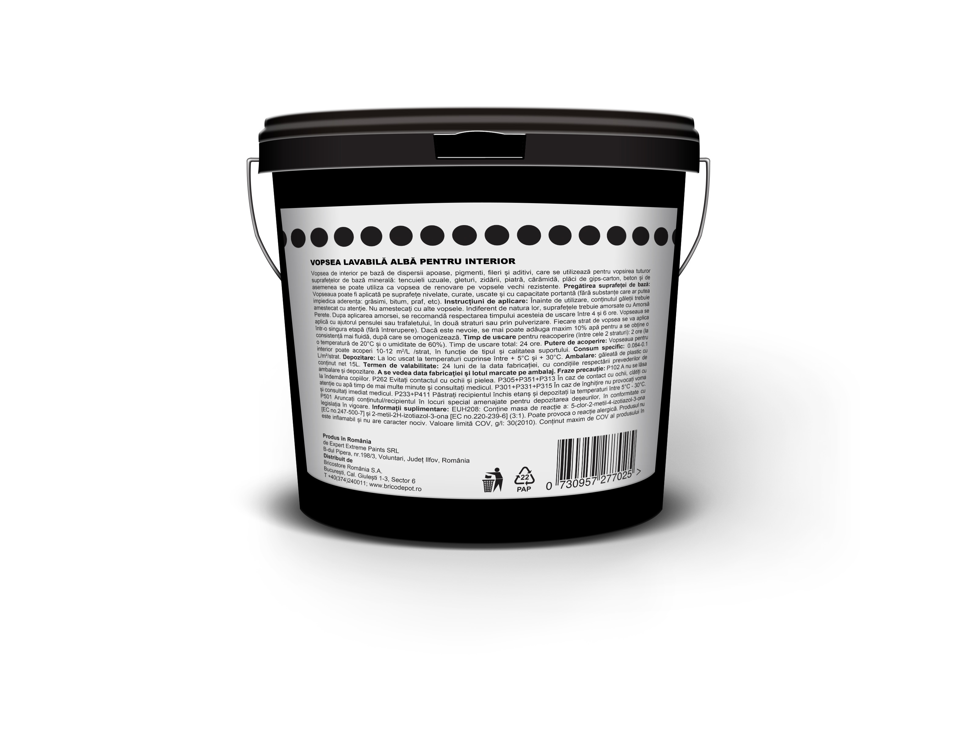 Vopsea lavabila, de interior, alba, 2.5 L