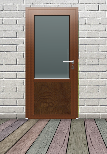 Usa exterior FENSTERWELT, cu geam, 6 camere, stanga, PVC, 88 x 205 cm, nuc