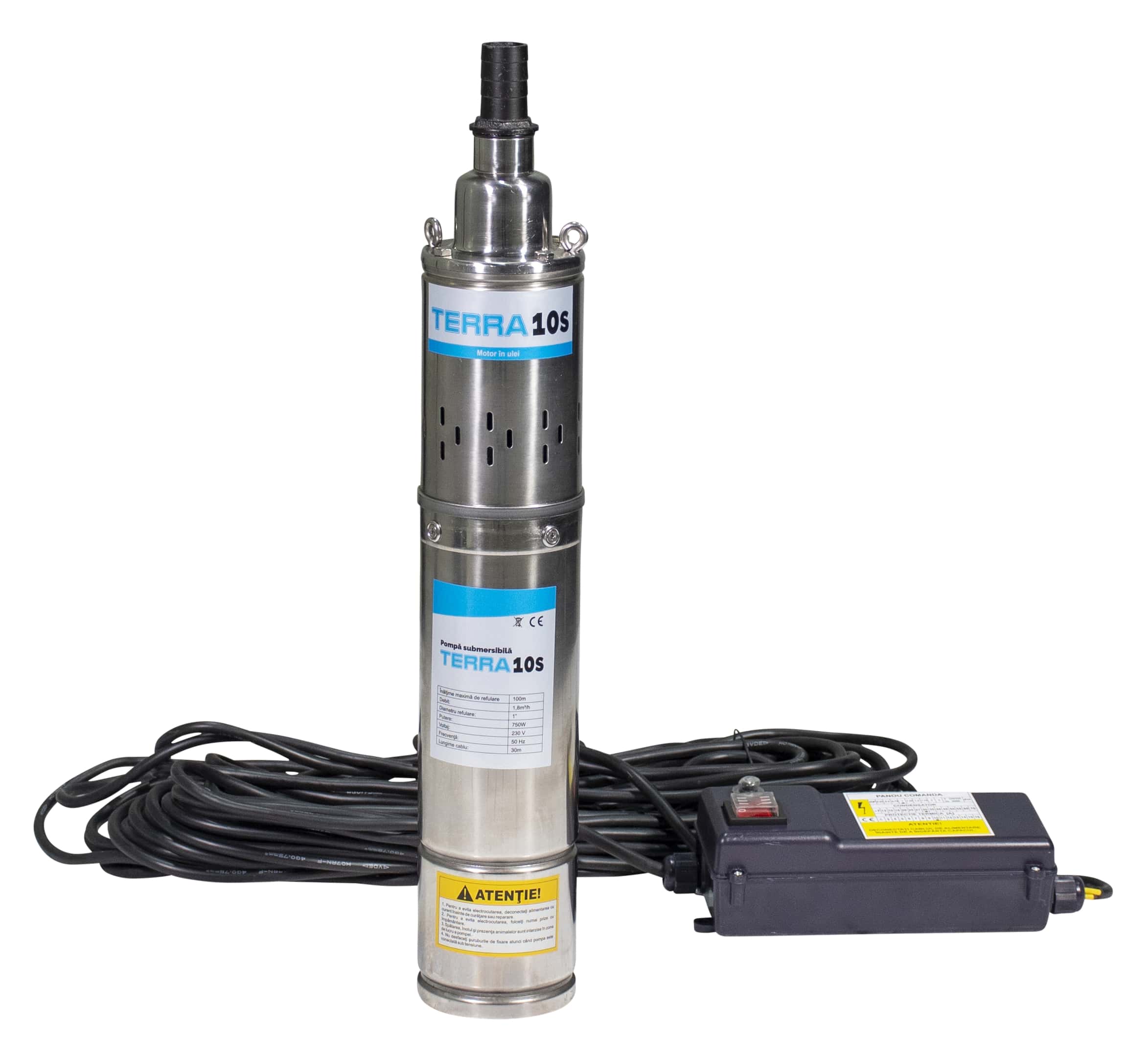 Pompa submersibila Terra 10S, 750W, 1800l/h, 5bar, inox, argintiu-negru