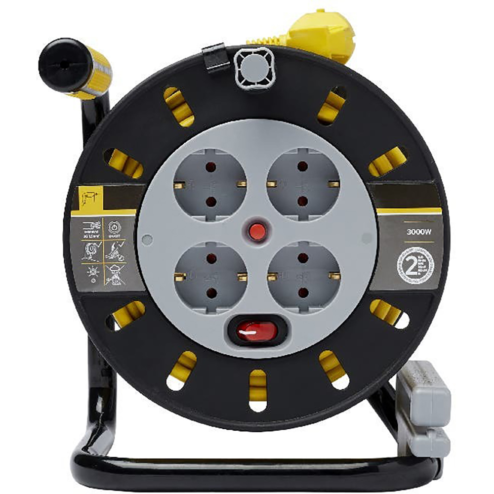 Prelungitor DIALL H05VV-F, 4 prize Schuko, 50 m, 1.5 mm, cu tambur, negru